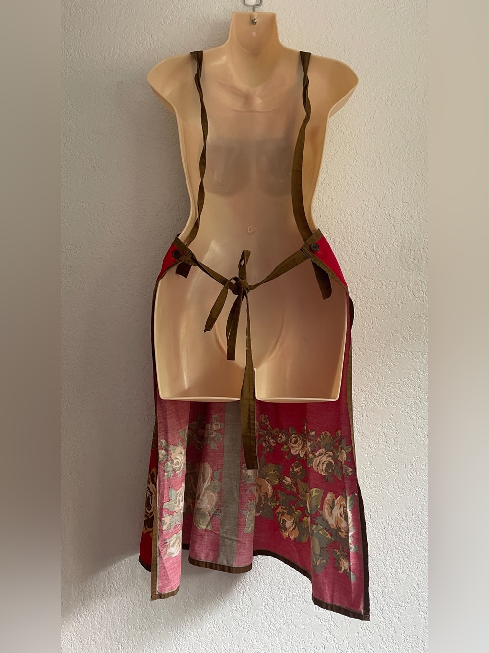 Vintage YSL Yves Saint Laurent Red Cotton Apron Japan Made Prairie Cottagecore - Picture 2 of 9